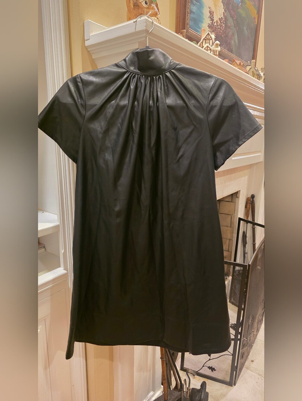 Lavender Brown Black Faux Leather Mini Dress
